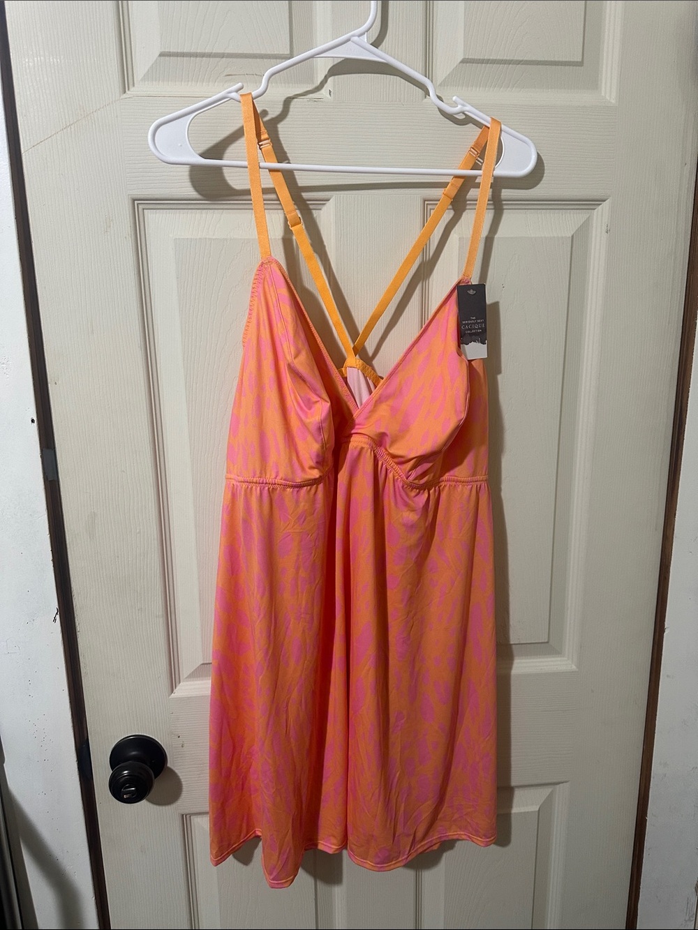 Lane Bryant Pink and Orange Satin-Blend Slip with Crossback Straps